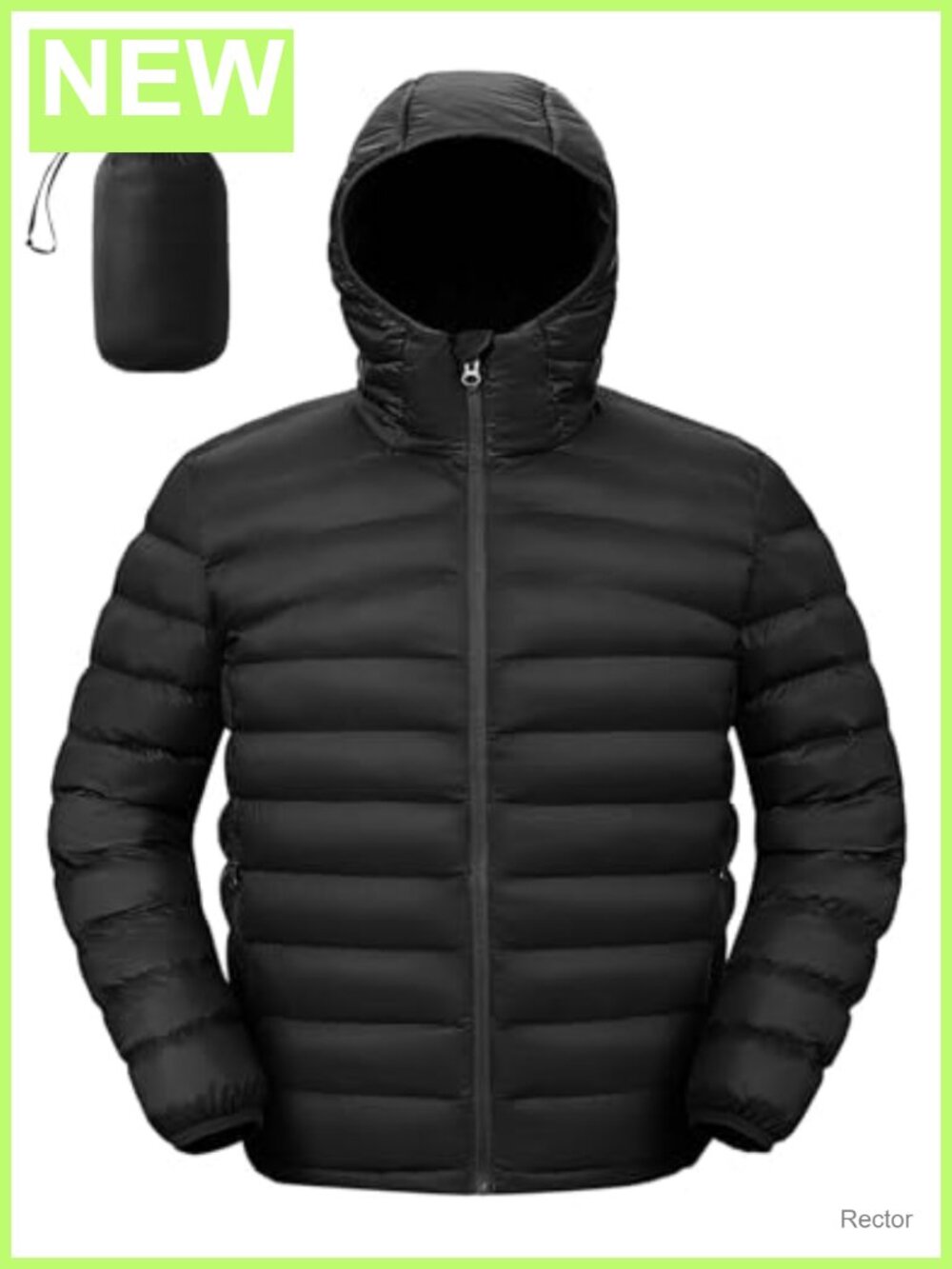 Men's Packable Puffer Jacket Hooded Water Resistant Nylon Winter Coat